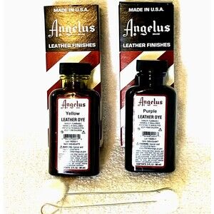 Angelus Leather Dye (2) NEW Yellow + Purple 3 Oz Applicators Shoe Craft Purse